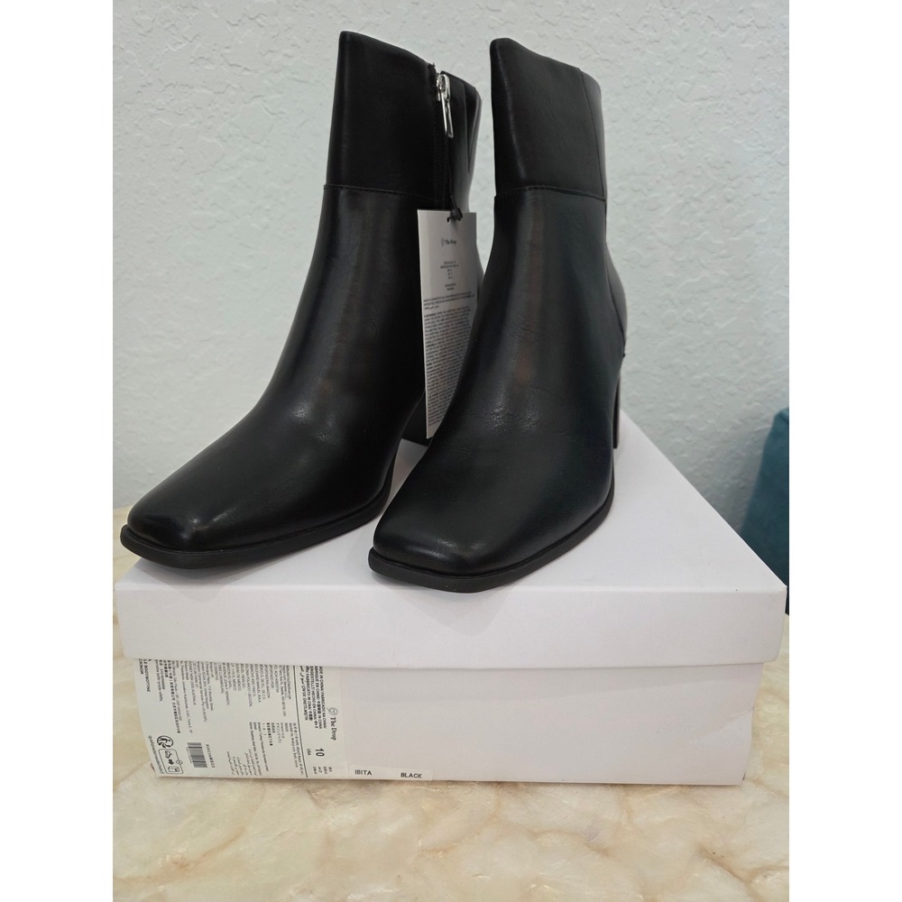 The Drop Womens Ibita Ankle Boot Black Square Toe Block Heel Side‎ Zip Size 10